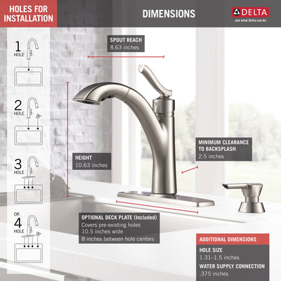 Delta Kine Spotshield Stainless Steel Finish Single Handle Pull-Out Kitchen Faucet with Soap Dispenser D16967SPSDDST
