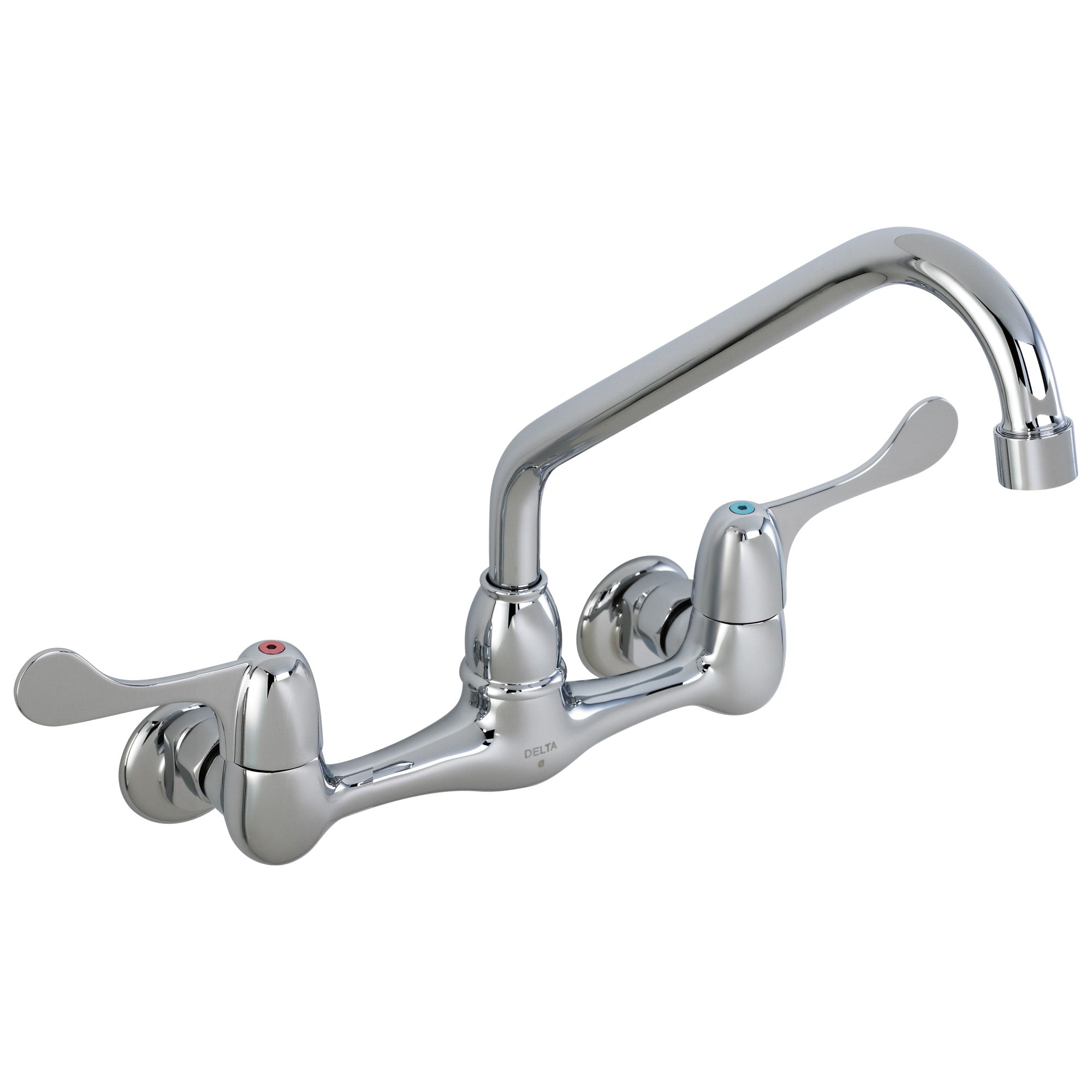 Delta Commercial Chrome Finish Two Handle 8" Wall Mount Service Sink Faucet with Angled Spout D28P4202LF