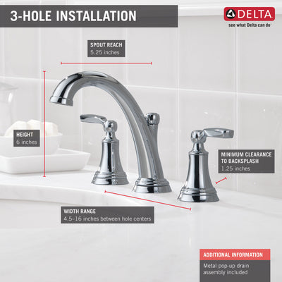 Delta Woodhurst Chrome Finish Bathroom Sink Faucet Includes Matching Drain and Lever Handles D3532LFMPU