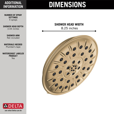 Delta Champagne Bronze Finish 1.75 GPM UltraSoak 4-Setting 8.25" Shower Head D52487CZ