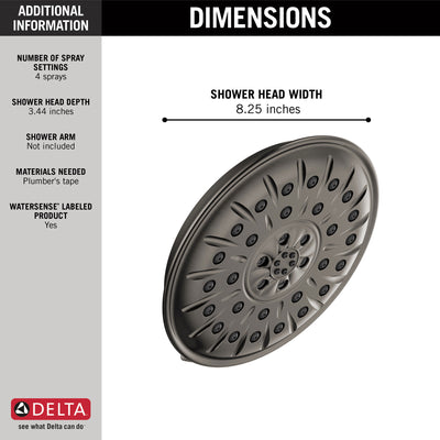 Delta Black Stainless Steel Finish 1.75 GPM UltraSoak 4-Setting 8.25" Shower Head D52487KS