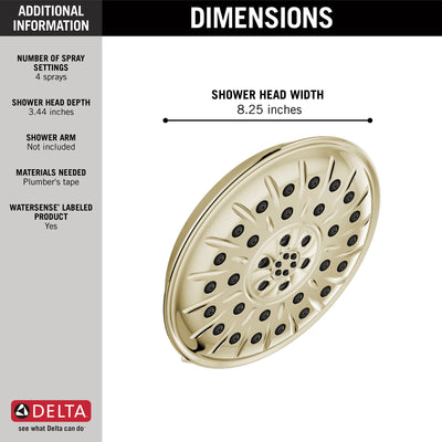 Delta Polished Nickel Finish 1.75 GPM UltraSoak 4-Setting 8.25" Shower Head D52487PN