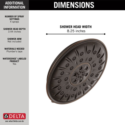Delta Venetian Bronze Finish 1.75 GPM UltraSoak 4-Setting 8.25" Shower Head D52487RB