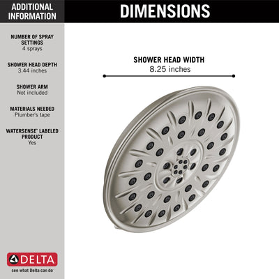 Delta Stainless Steel Finish 1.75 GPM UltraSoak 4-Setting 8.25" Shower Head D52487SS