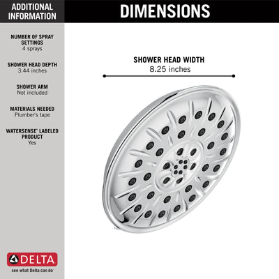 Delta Chrome Finish 1.75 GPM UltraSoak 4-Setting 8.25" Shower Head D52487