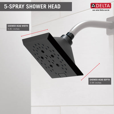 Delta Matte Black Finish H2Okinetic 5-Setting Angular Modern Raincan Shower Head D52664BL