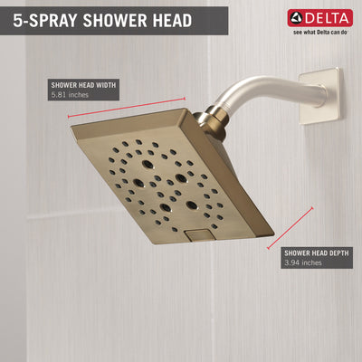 Delta Champagne Bronze Finish H2Okinetic 5-Setting Angular Modern Raincan Shower Head D52664CZ