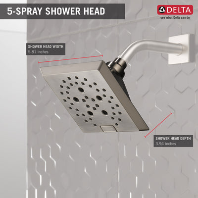 Delta Stainless Steel Finish H2Okinetic 5-Setting Angular Modern Raincan Shower Head D52664SS
