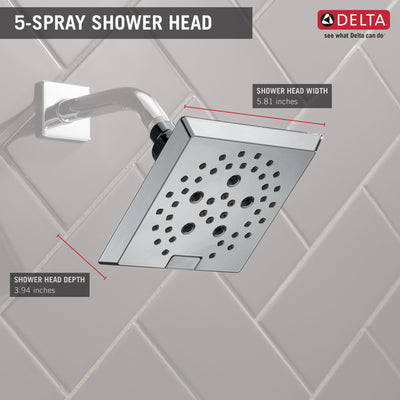 Delta Chrome Finish H2Okinetic 5-Setting Angular Modern Raincan Shower Head D52664