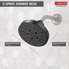 Delta Matte Black Finish H2Okinetic 5-Setting Contemporary Raincan Shower Head D52668BL