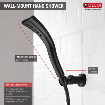 Delta Matte Black Finish Single-Setting H2Okinetic Wall Mount Hand Shower with Hose D55421BL