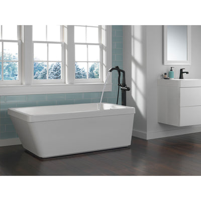 Delta Stryke Matte Black Finish Single Handle Floor Mount Tub Filler Faucet with Hand Sprayer Trim Kit (Requires Valve) DT4776BLFL