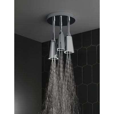 Delta Chrome Finish 2.5 GPM H2Okinetic Pendant Triple Ceiling Mount Raincan Shower Head with Water-Powered LED Light D5714025L
