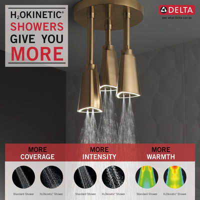 Delta Champagne Bronze Finish 2.5 GPM H2Okinetic Pendant Triple Ceiling Mount Raincan Shower Head with Water-Powered LED Light D57140CZ25L