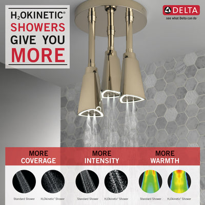 Delta Polished Nickel Finish 2.5 GPM H2Okinetic Pendant Triple Ceiling Mount Raincan Shower Head with Water-Powered LED Light D57140PN25L
