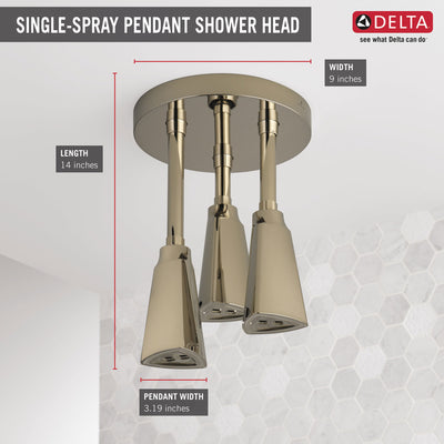 Delta Polished Nickel Finish 2.5 GPM H2Okinetic Pendant Triple Ceiling Mount Raincan Shower Head with Water-Powered LED Light D57140PN25L