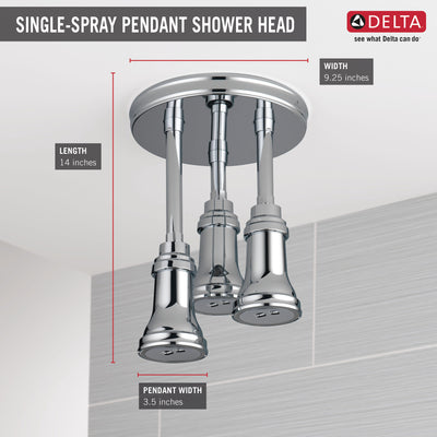 Delta Chrome Finish 2.5 GPM H2Okinetic Pendant Triple Ceiling Mount Raincan Shower Head with Water-Powered LED Light D5719025L