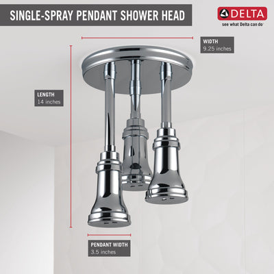 Delta Chrome Finish 2.5 GPM H2Okinetic Pendant Triple Ceiling Mount Raincan Shower Head D5719025