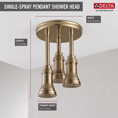 Delta Champagne Bronze Finish 2.5 GPM H2Okinetic Pendant Triple Ceiling Mount Raincan Shower Head with Water-Powered LED Light D57190CZ25L