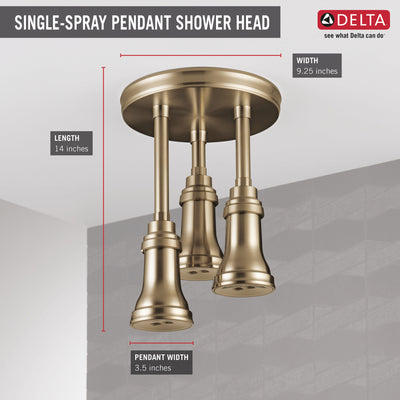 Delta Champagne Bronze Finish 2.5 GPM H2Okinetic Pendant Triple Ceiling Mount Raincan Shower Head D57190CZ25