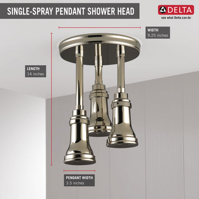 Delta Polished Nickel Finish 1.75 GPM H2Okinetic Pendant Triple Ceiling Mount Raincan Shower Head D57190PN