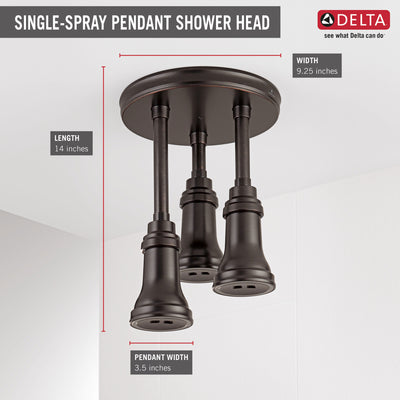 Delta Venetian Bronze Finish 2.5 GPM H2Okinetic Pendant Triple Ceiling Mount Raincan Shower Head with Water-Powered LED Light D57190RB25L