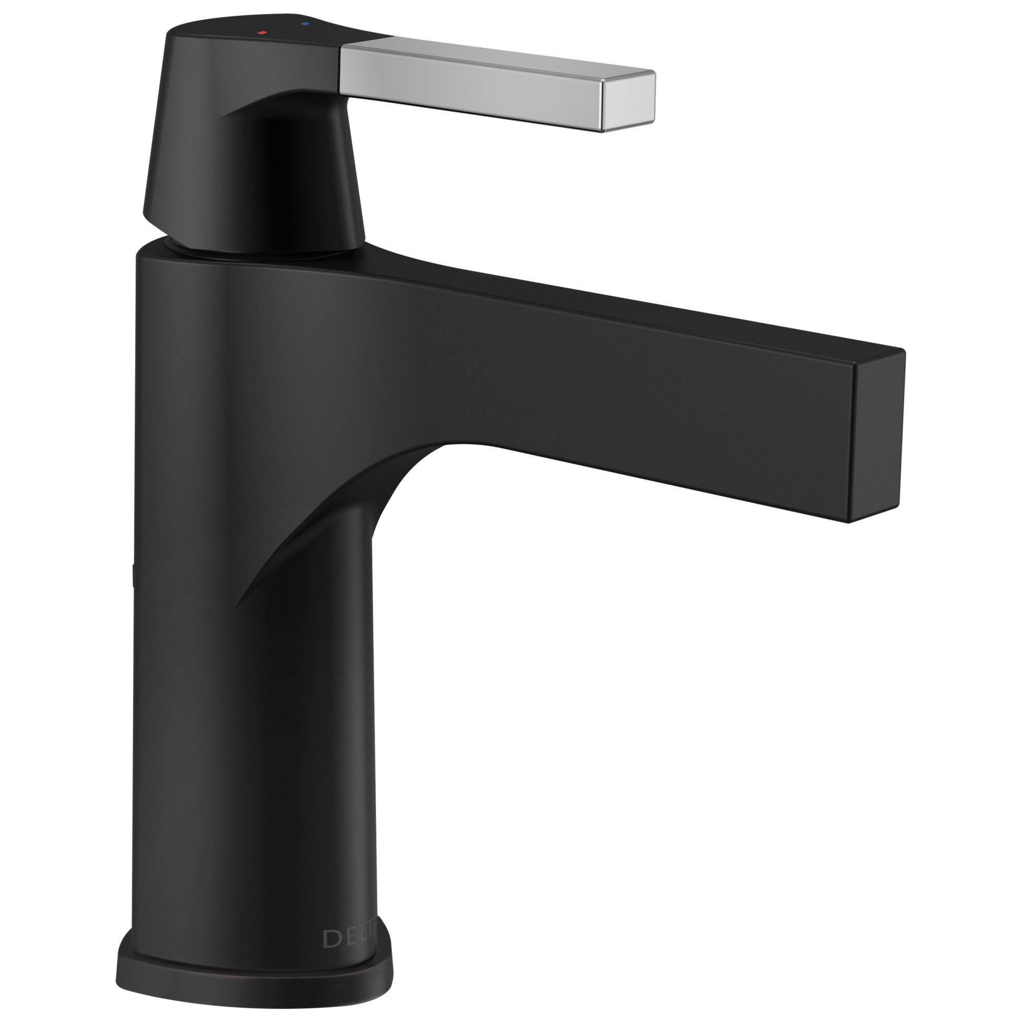 Delta Zura Collection Chrome / Matte Black Finish Single Handle Modern One Hole Bathroom Lavatory Sink Faucet with Metal Pop-up Drain 743891