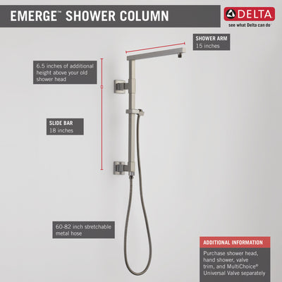 Delta Stainless Steel Finish Emerge Modern Angular Square Shower Column 18" (Requires Showerhead, Hand Spray, and Control) D58410SS