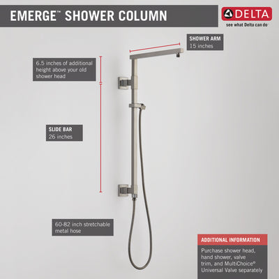 Delta Stainless Steel Finish Emerge Modern Angular Square Shower Column 26" (Requires Showerhead, Hand Spray, and Control) D58420SS
