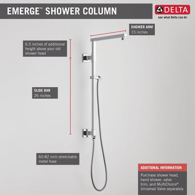 Delta Chrome Finish Emerge Modern Angular Square Shower Column 26" (Requires Showerhead, Hand Spray, and Control) D58420