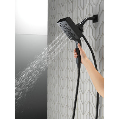 Delta Matte Black Finish H2Okinetic In2ition 4-Setting Angular Two-in-One Showerhead Hand Shower Combo D58473BL25