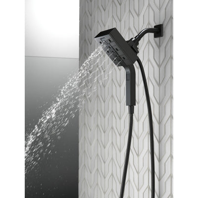 Delta Matte Black Finish H2Okinetic In2ition 4-Setting Angular Two-in-One Showerhead Hand Shower Combo D58473BL25