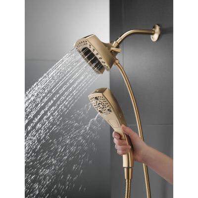 Delta Champagne Bronze Finish H2Okinetic In2ition 5-Setting Modern Two-in-One Showerhead Hand Shower Combo D58474CZ