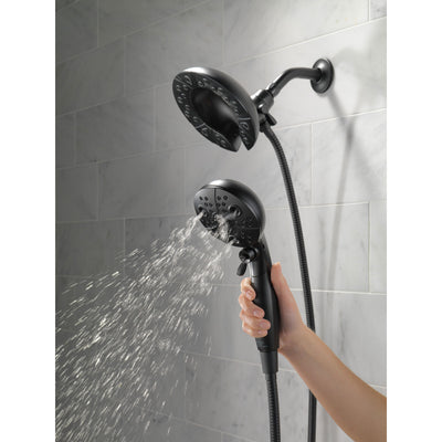 Delta Matte Black Finish H2Okinetic In2ition 5-Setting Two-in-On Showerhead and Handheld Sprayer D58480BL25PK