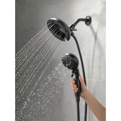 Delta Matte Black Finish H2Okinetic In2ition 5-Setting Two-in-On Showerhead and Handheld Sprayer D58480BL25PK