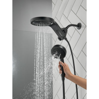 Delta Matte Black Finish HydroRain H2Okinetic 5-Setting Two-in-One Shower Head and Hand Spray D58680BL25