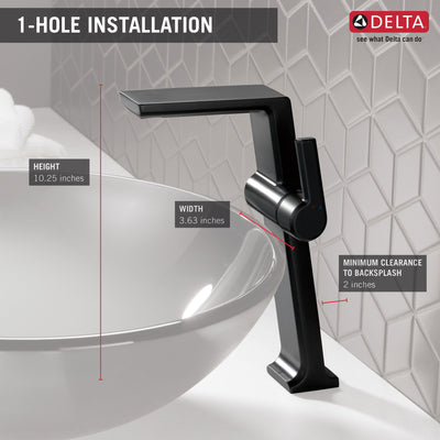 Delta Pivotal Matte Black Finish Single Handle Modern Vessel Bathroom Faucet D799BLDST