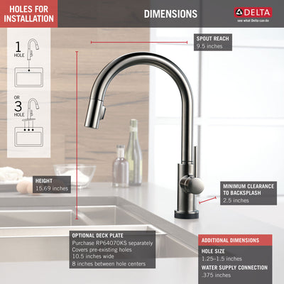 Delta Trinsic Black Stainless Steel Finish VoiceIQ Single-Handle Pull-Down Kitchen Faucet with Touch2O Technology D9159TVKSDST