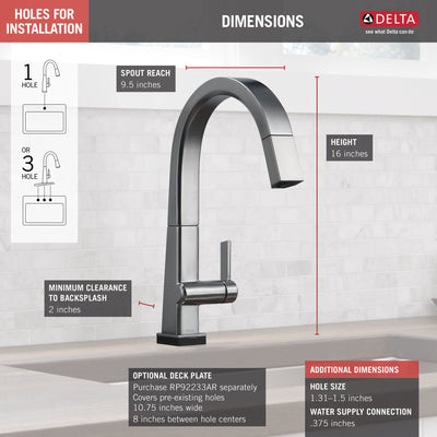 Delta Pivotal Arctic Stainless Steel Finish Single Handle Pull Down Kitchen Faucet with Touch2O Technology D9193TARDST