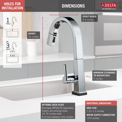Delta Pivotal Chrome Finish Single Handle Pull Down Kitchen Faucet with Touch2O Technology D9193TDST