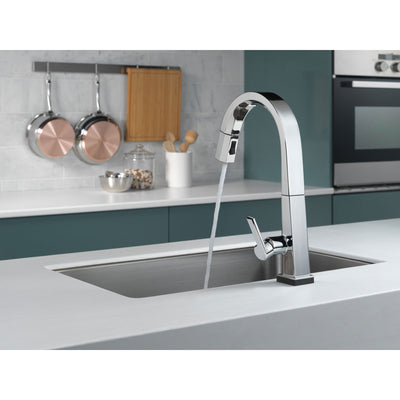 Delta Pivotal Chrome Finish Single Handle Pull Down Kitchen Faucet with Touch2O Technology D9193TDST