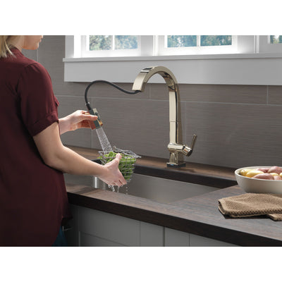 Delta Pivotal Polished Nickel Finish Single Handle Pull Down Kitchen Faucet with Touch2O Technology D9193TPNDST