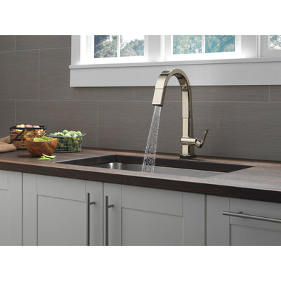 Delta Pivotal Polished Nickel Finish Single Handle Pull Down Kitchen Faucet with Touch2O Technology D9193TPNDST