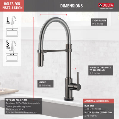 Delta Trinsic Black Stainless Steel Finish Single Handle Pull-Down Spring Spout Kitchen Faucet with Touch2O Technology D9659TKSDST