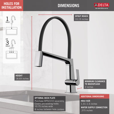 Delta Pivotal Chrome Finish Single Handle Exposed Hose Kitchen Faucet D9693DST