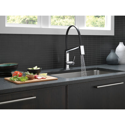 Delta Pivotal Chrome Finish Single Handle Exposed Hose Kitchen Faucet D9693DST