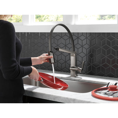 Delta Pivotal Black Stainless Steel Finish Single Handle Exposed Hose Kitchen Faucet D9693KSDST