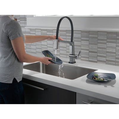 Delta Pivotal Arctic Stainless Steel Finish Single Handle Exposed Hose Kitchen Faucet with Touch2O Technology D9693TARDST