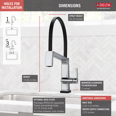 Delta Pivotal Chrome Finish Single Handle Exposed Hose Kitchen Faucet with Touch2O Technology D9693TDST