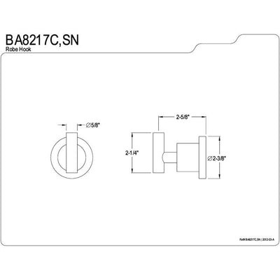 Kingston Brass Concord Bathroom Accessories Satin Nickel Robe Hook BA8217SN